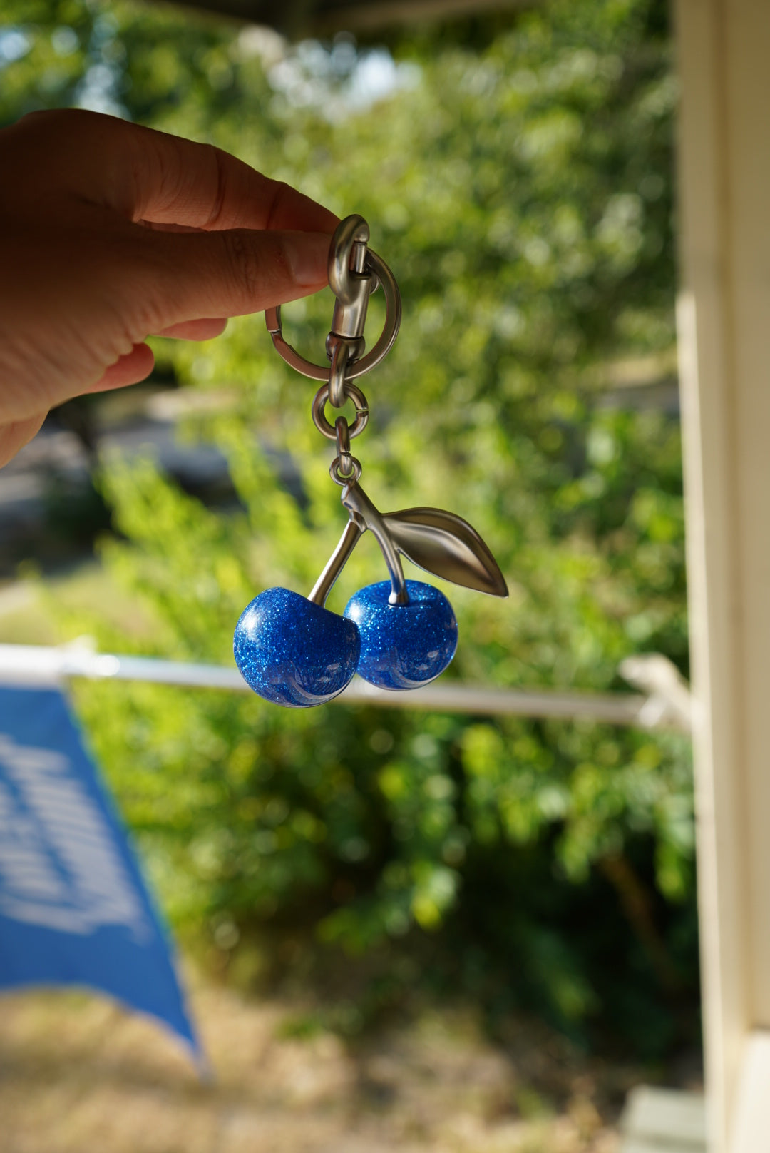 Blue Cherry Keychain